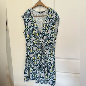 Lands' End Red Wrap Sundress Sleeveless V-Neck Plus 16W-18W Fish Print